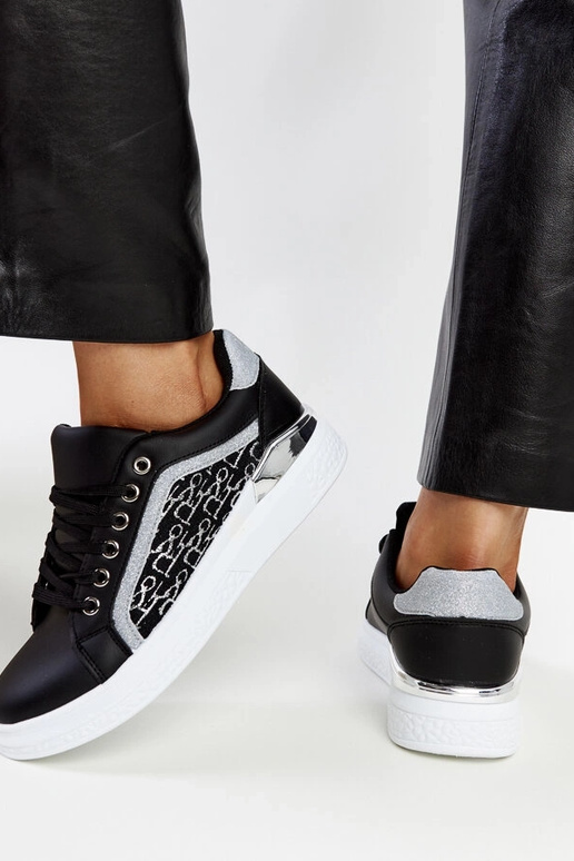 Schwarze Glitzer-Plateau-Sneakers Fekete