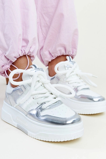 Lengyel hvid og sølv høj platform sneakers