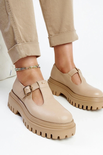 Chaussures semi-formelles en cuir beige foncé Karino
