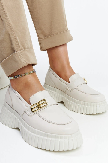 Lichtbeige leren veterschoenen Karino