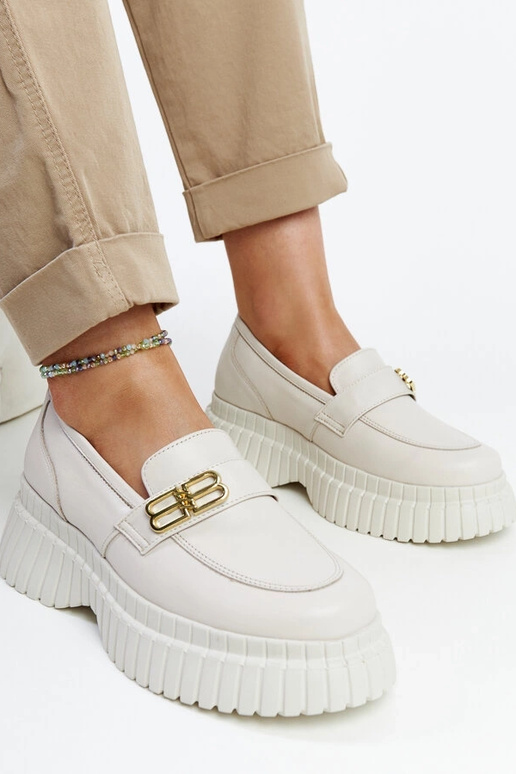 Lichtbeige leren veterschoenen Karino Lichtbeige leren veterschoenen Karino