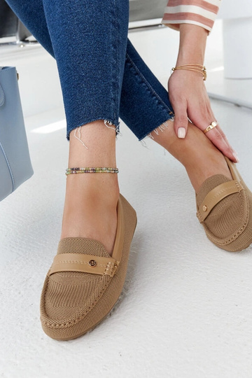 Beige stof mokkasiner Fombio 2