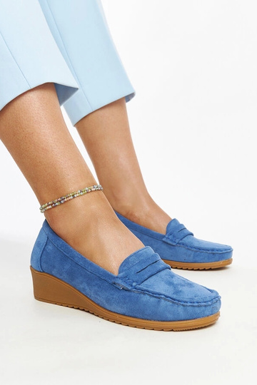 Sakena – Blaue Loafer aus Wildleder mit Keilabsatz