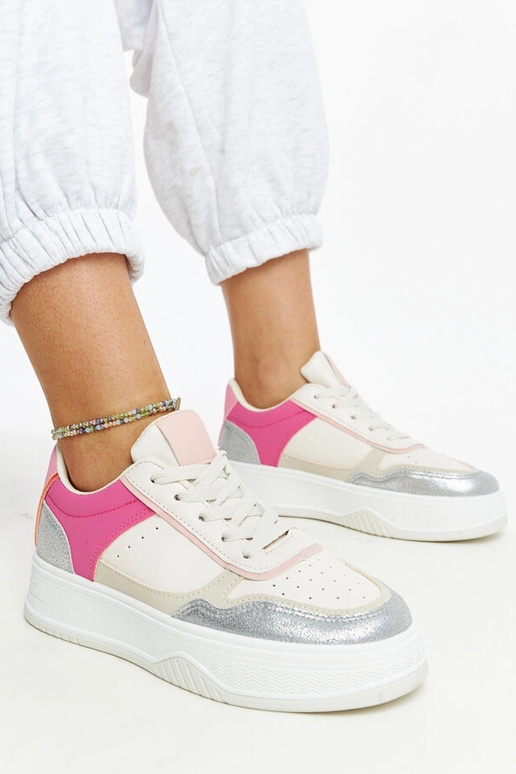 Weiße und rosa Sneaker mit dickerer...