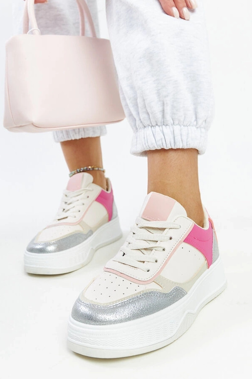 Weiße und rosa Sneaker mit dickerer...