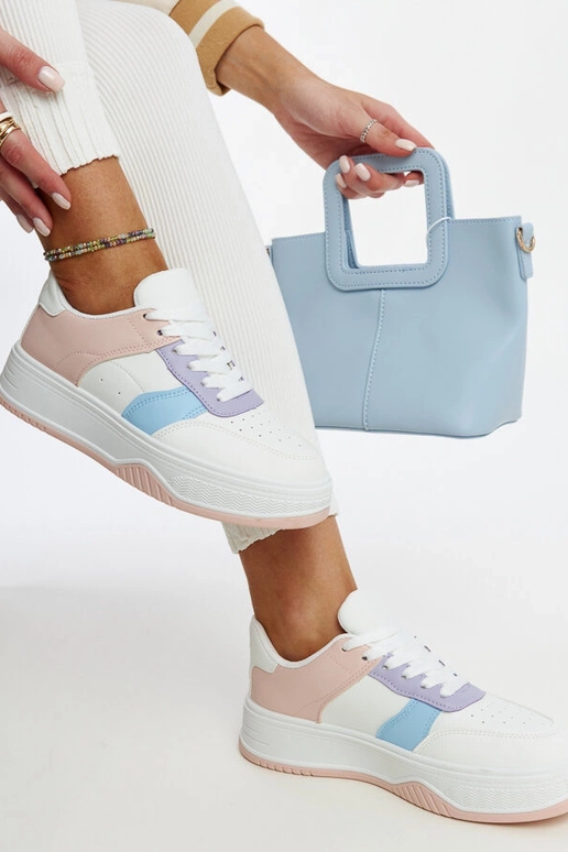 Weiße und rosa Sneaker mit dickerer...