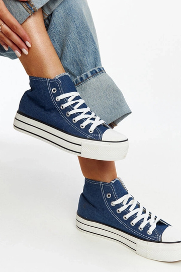 Denim high-top sneakers med en tyk bagy sål