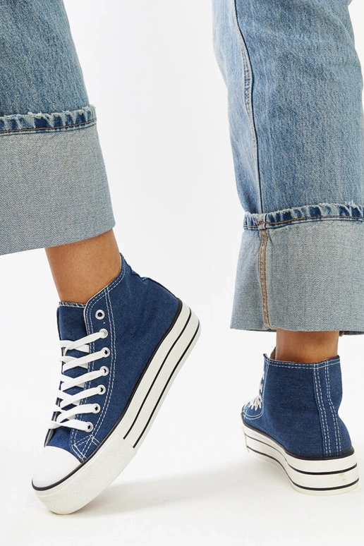 Denim high-top sneakers med en tyk...