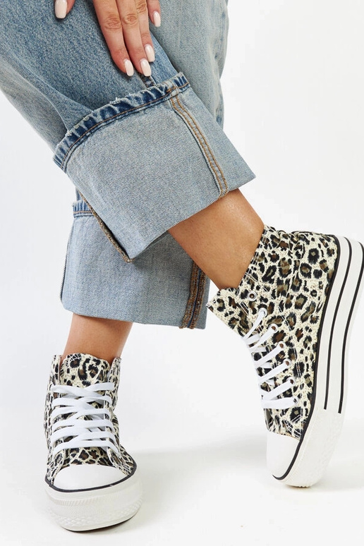 Hohe Leoparden-Sneaker mit dicker...