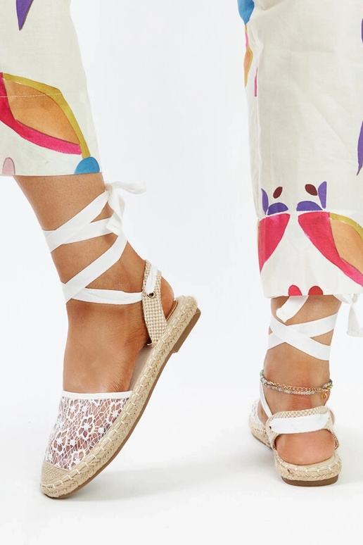 Teha White Lace Open Toe Espadrilles