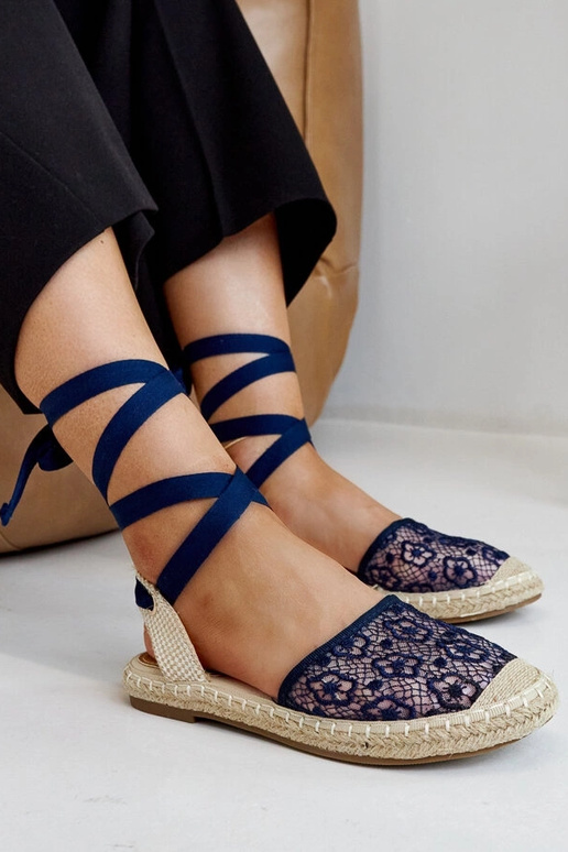 Teha Navy Lace Open Toe Espadrilles
