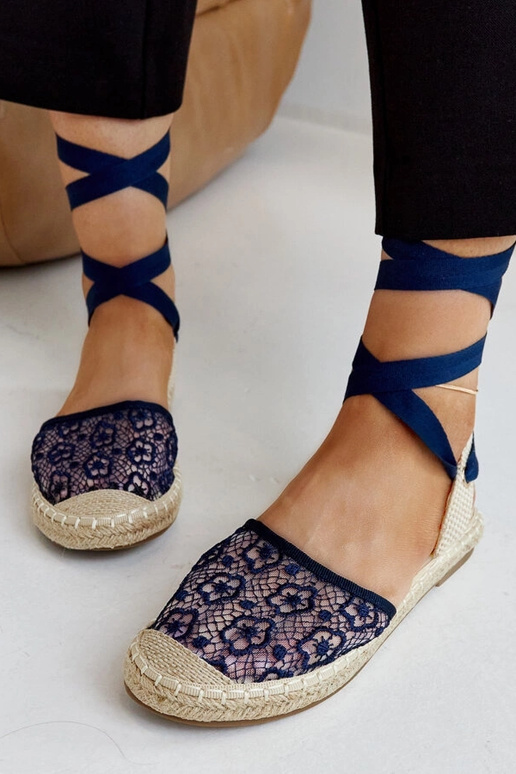 Teha Navy Lace Open Toe Espadrilles