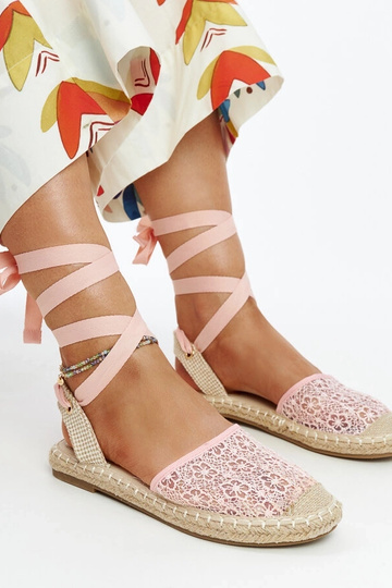 Espadrilles à bout ouvert en dentelle rose Teha