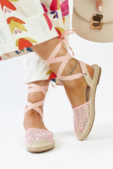 Espadrilles à bout ouvert en dentelle rose Teha 2