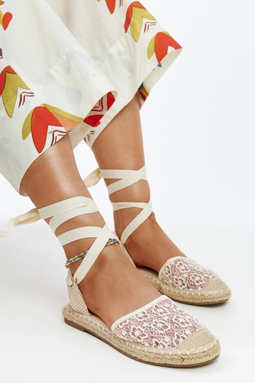 Espadrilles à bout ouvert en dentelle beige Teha