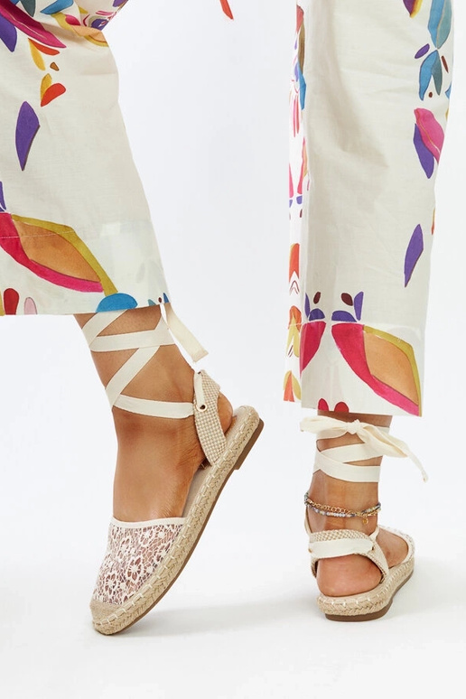 Teha Beige Lace Open Toe Espadrilles