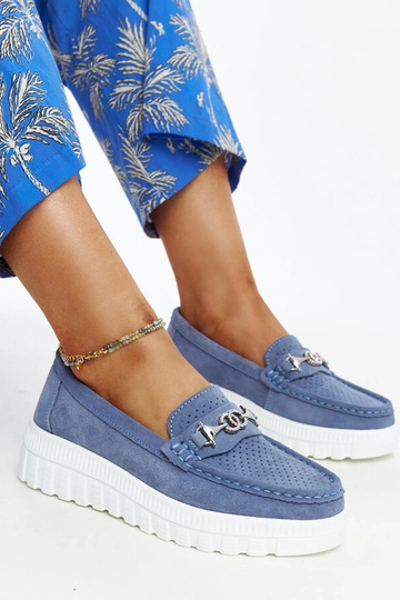 Blauwe leren veterschoenen...