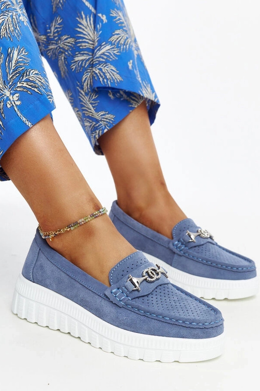 Blaue Leder-Halbschuhe mit... Blaue Leder-Halbschuhe mit...