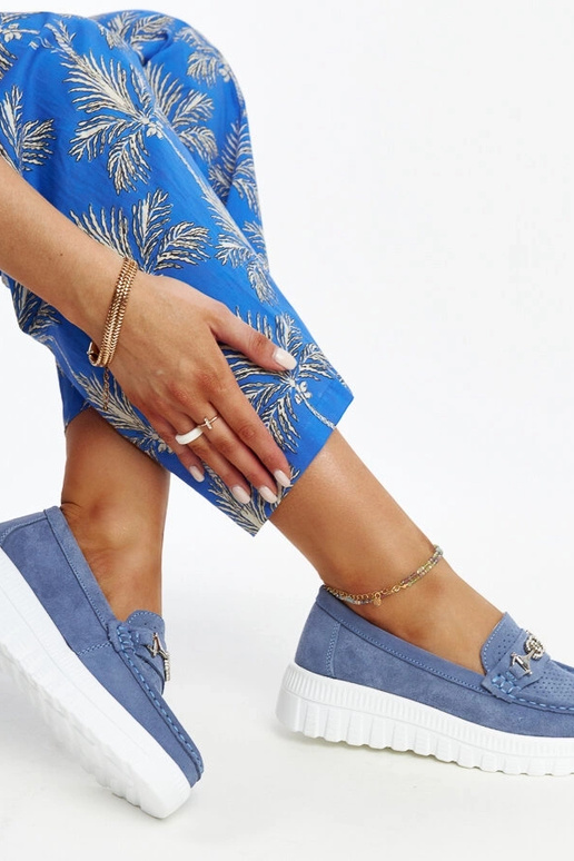 Blauwe leren veterschoenen met...