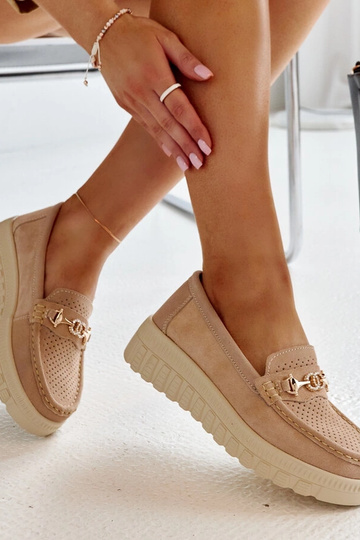 Taija derbies en cuir beiges avec boucle décorative 2