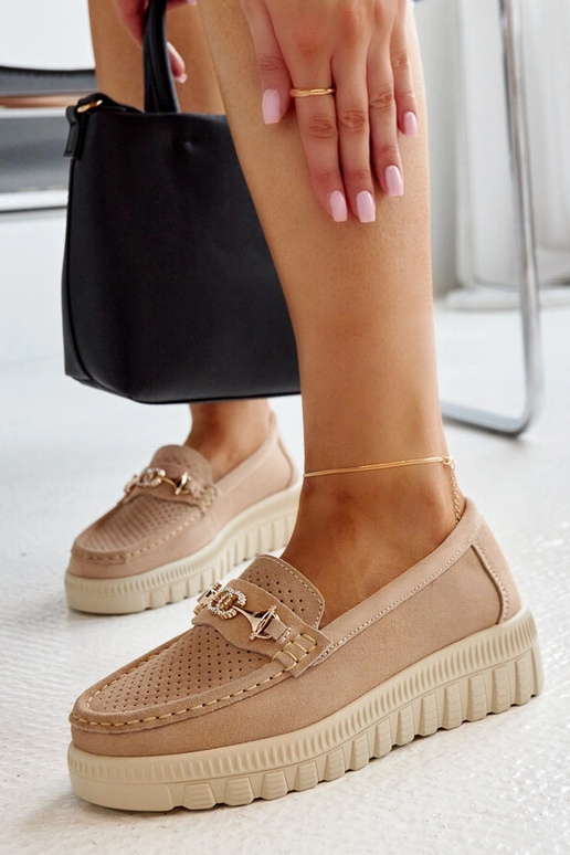 Beige leren halfhoge schoenen met... Beige leren halfhoge schoenen met...