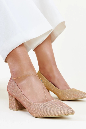 Rosa Glitzerpumps mit Blockabsatz von Laity‘s