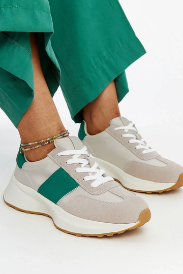 Baskets en cuir gris et vert Ganim