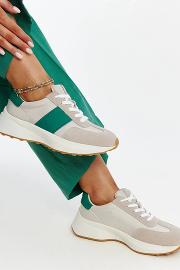 Baskets en cuir gris et vert Ganim 2