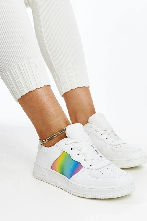 Witte sneakers met kleur op platform...