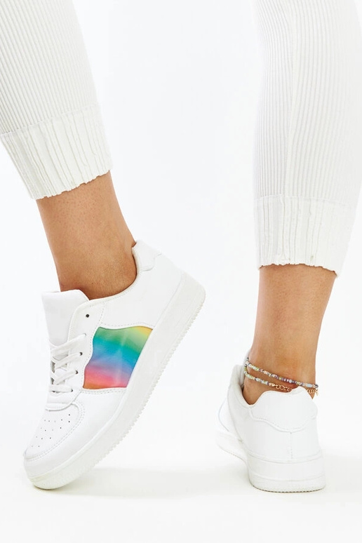 Witte sneakers met kleur op platform...