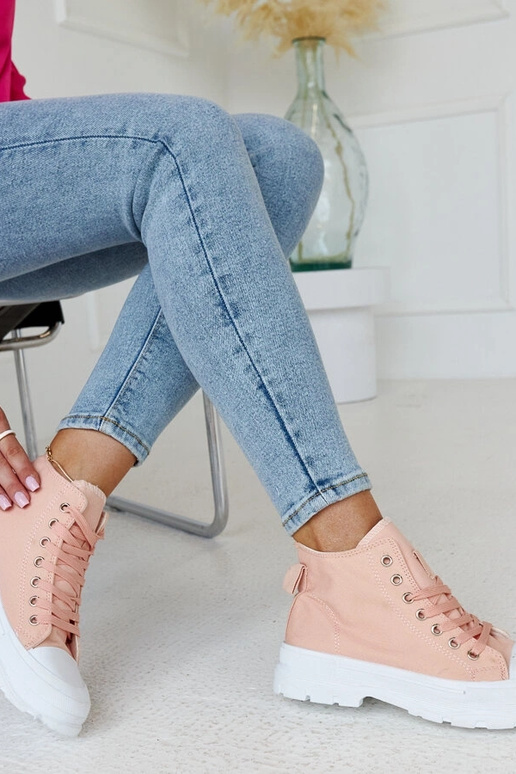 Hohe, rosafarbene Chunky-Sneakers...