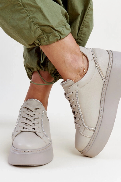 Dunkelbeige Leder-Sneakers mit... Dunkelbeige Leder-Sneakers mit...