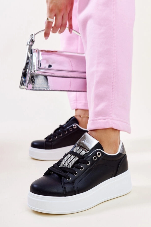 Sorte og sølv sneakers med zirkoner...