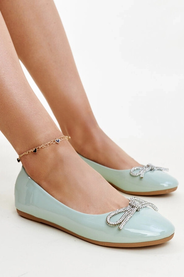 Ballerines en cuir verni vert avec nœud décoratif Totani
