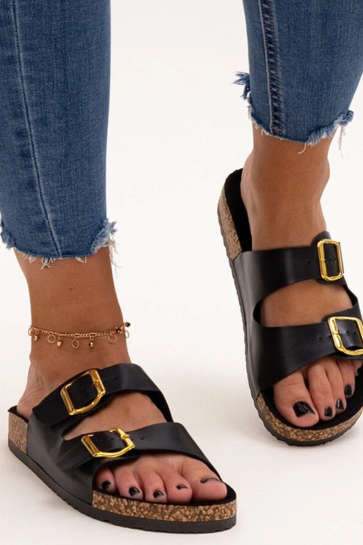 Zwarte slippers op kurken zool Oline Zwarte slippers op kurken zool Oline