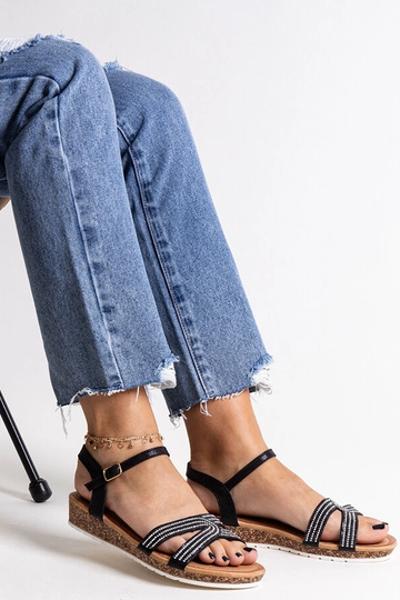 Schwarze Sandalen mit niedrigem Keilabsatz Saila