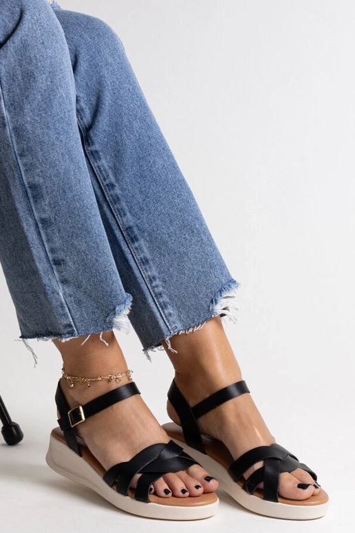 Khalida sorte sandaler med lav kile Khalida sorte sandaler med lav kile