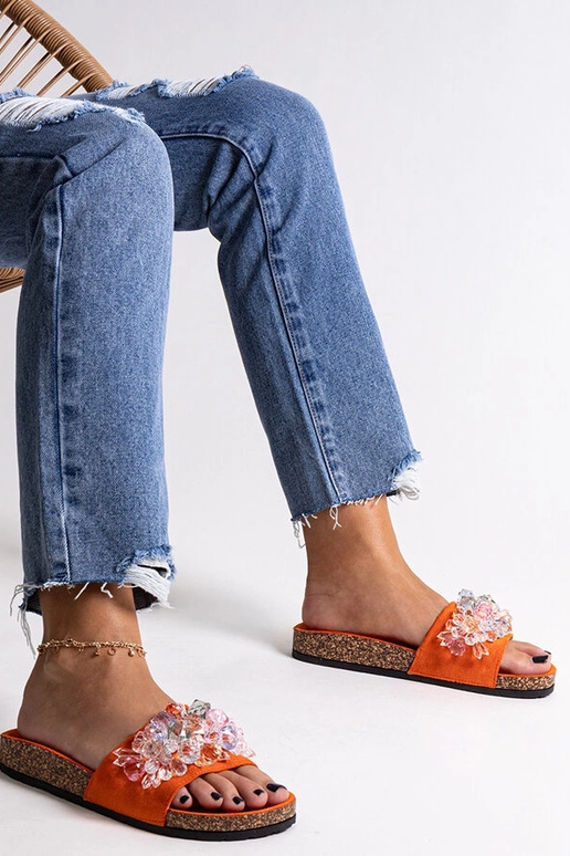 Tongs orange décorées de pierres... Tongs orange décorées de pierres...