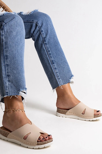 Beige flip-flops med læder indersål Masha