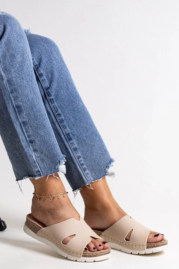 Beige flip-flops med læder indersål Masha 2