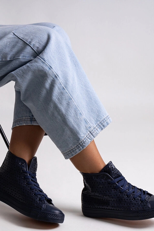 Baskets montantes ajourées bleu...