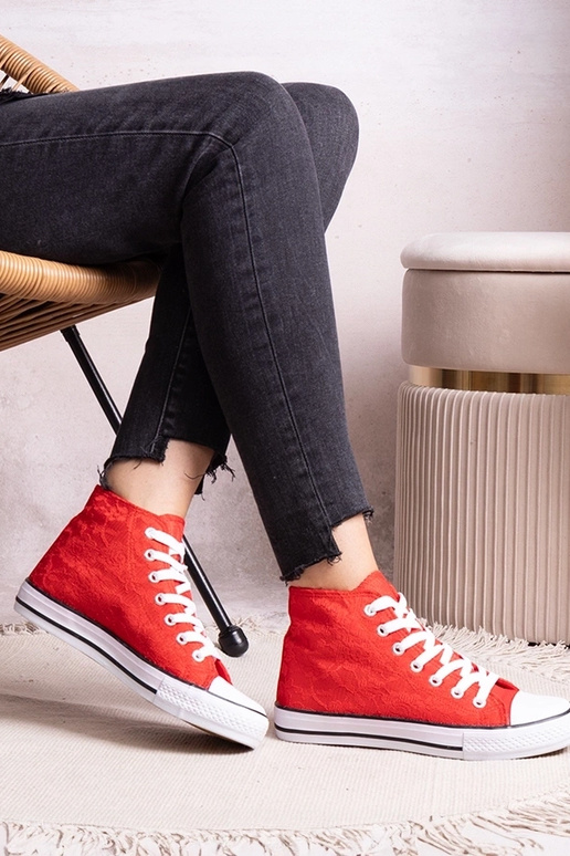 Rote High-Top-Sneaker mit Spitze...
