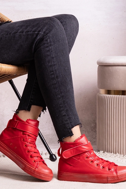 Baskets montantes rouges en simili... Baskets montantes rouges en simili...