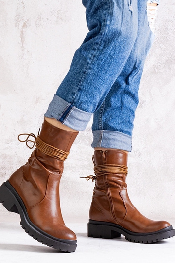Bottes marron en cuir écologique Sahera 2