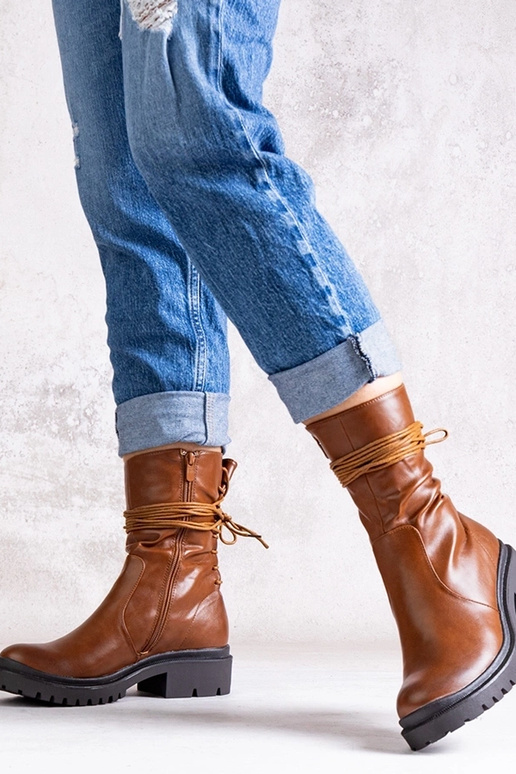 Bottes marron en cuir écologique Sahera