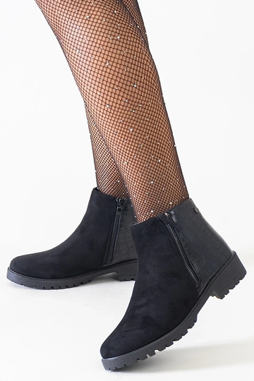 Zwarte enkelhoge schoenen met krokodillenprint, kunstsuède, Mifsada 2