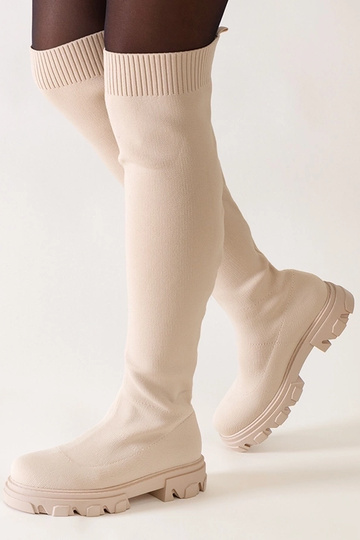 Athira lange beige Stoffstiefel auf der Plattform 2