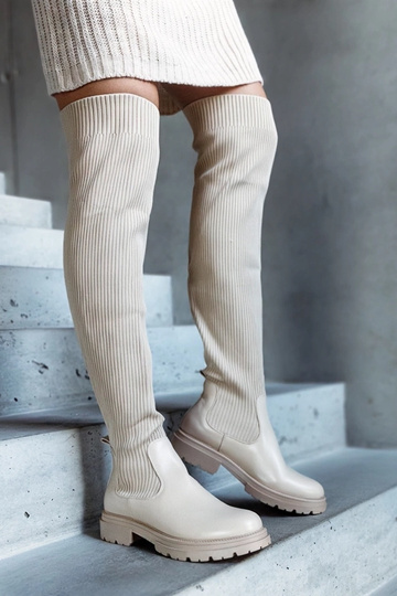 Bottes longues beiges avec tige élastique Daryla