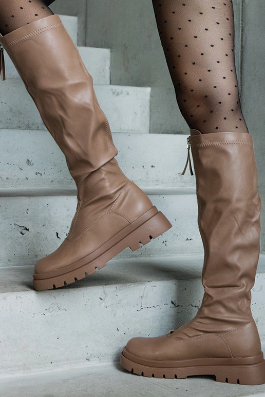 Bottes brunes en simili cuir à talon...