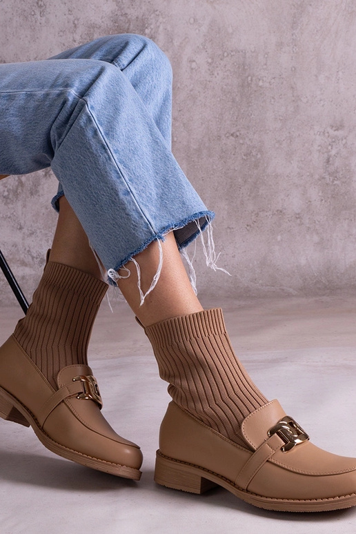 Bottines beige foncé avec tige en... Bottines beige foncé avec tige en...